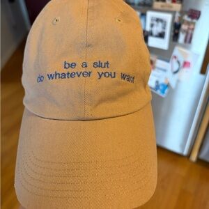 Tan Cap with Blue Embroidery